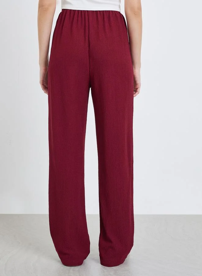 Styli Women Burgundy Textured Drawstring Pants